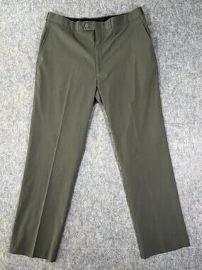 DKNY Men's 36x32 Olive Green Flat Front Stretch Dress Pants Slacks Preppy